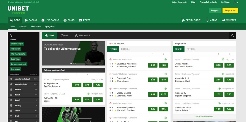 Unibet-hemsida