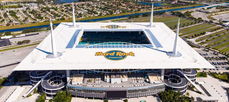 Miami Gardens Florida USA Aerial View on Hard Rock Stadium Super Bowl LIV 2020 Kansas City Chiefs vs San Fracisco